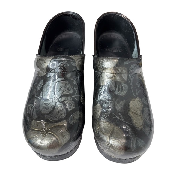 Dansko Clog Nursing Shoe Sz 38 US 7.5 / 8 Floral Black Patent Leather Slip-On - Picture 11 of 16